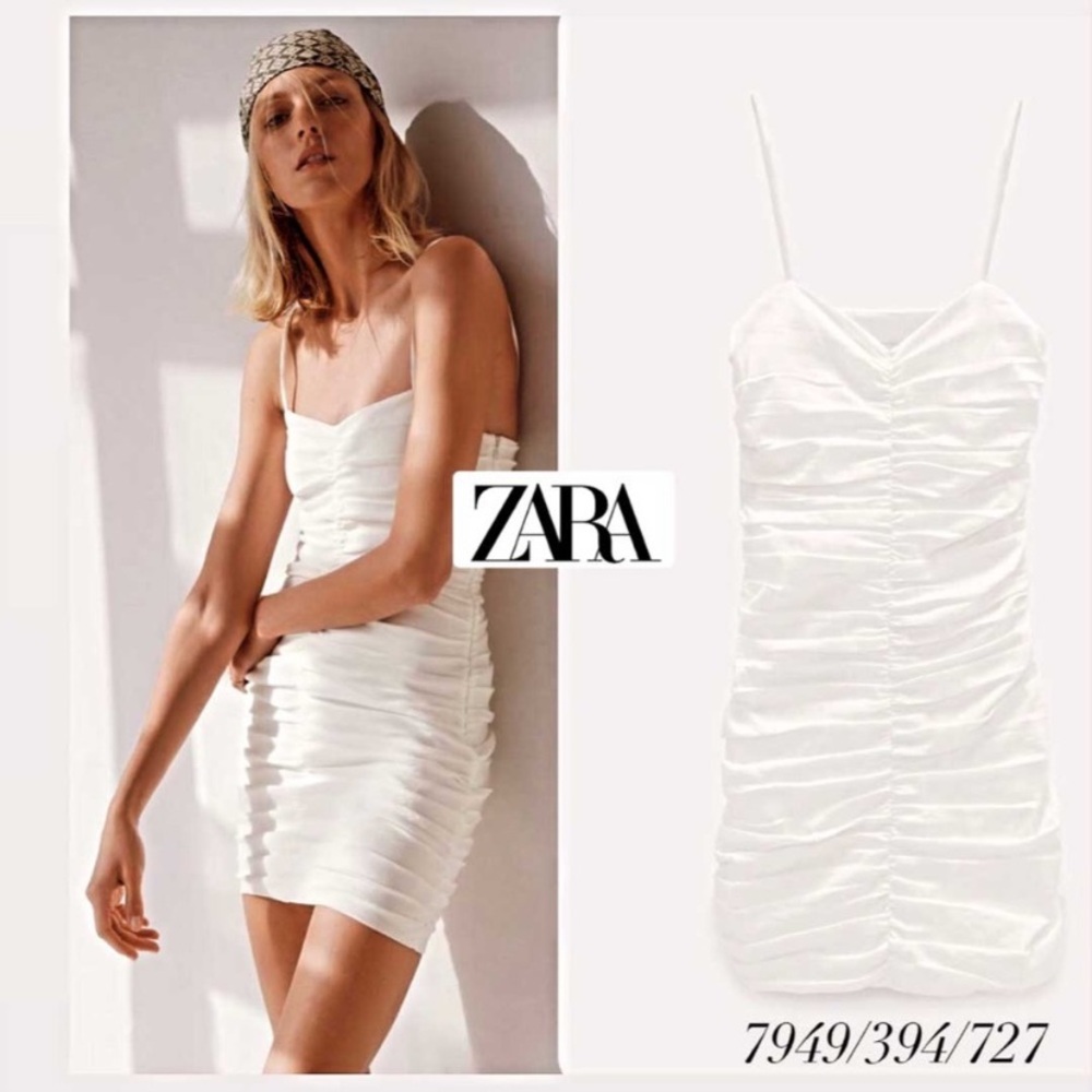 NWT ZARA Mini Dress W Draped Detail Vanilla White